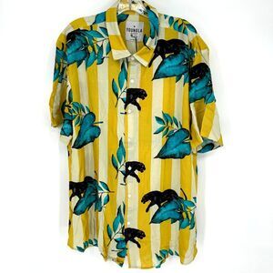 NWT YoungLA Black Panther Tropical Hawaiian Shirt Yellow Stripe 2XL
